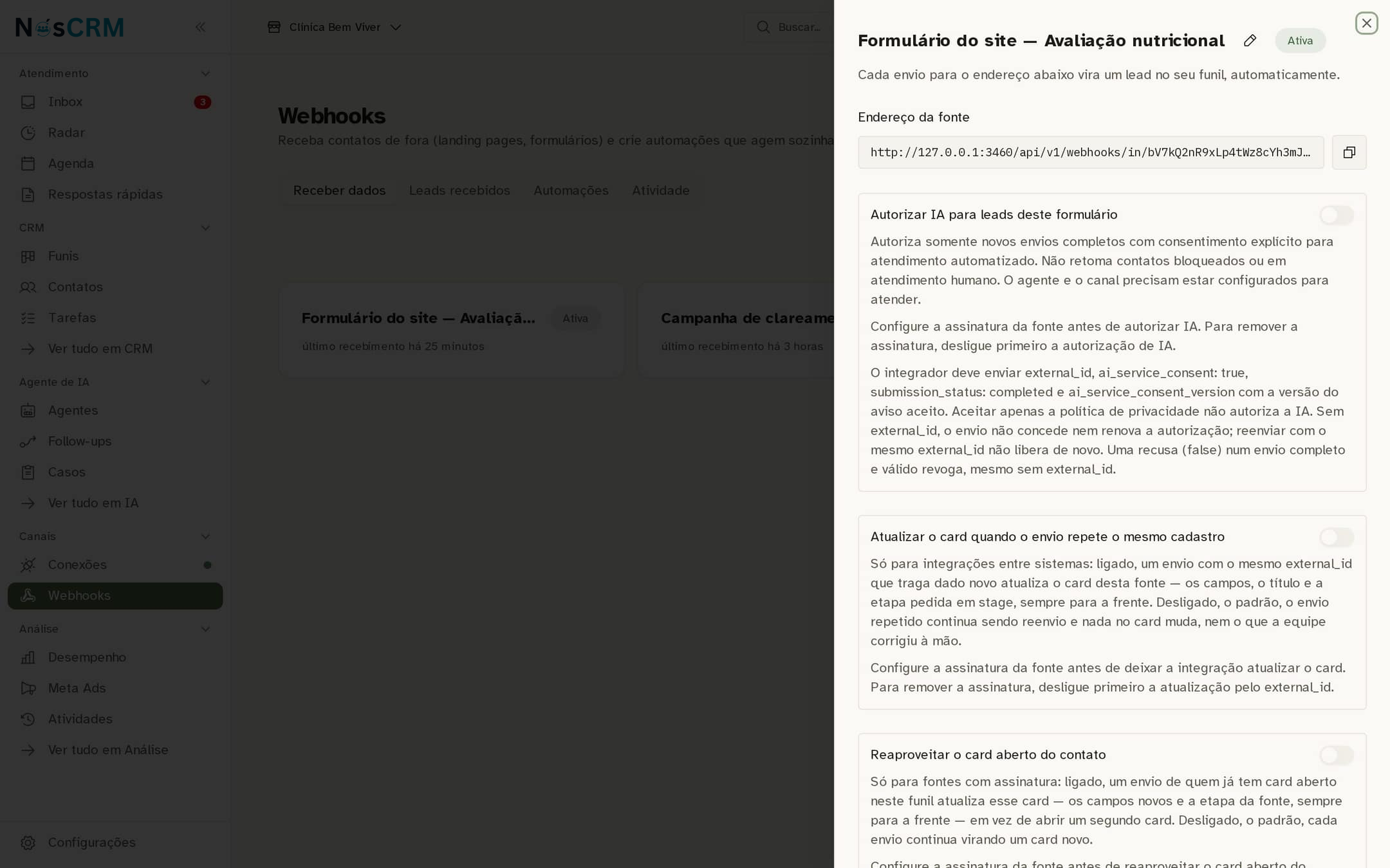 Tela de referência NósCRM: O endereço da fonte