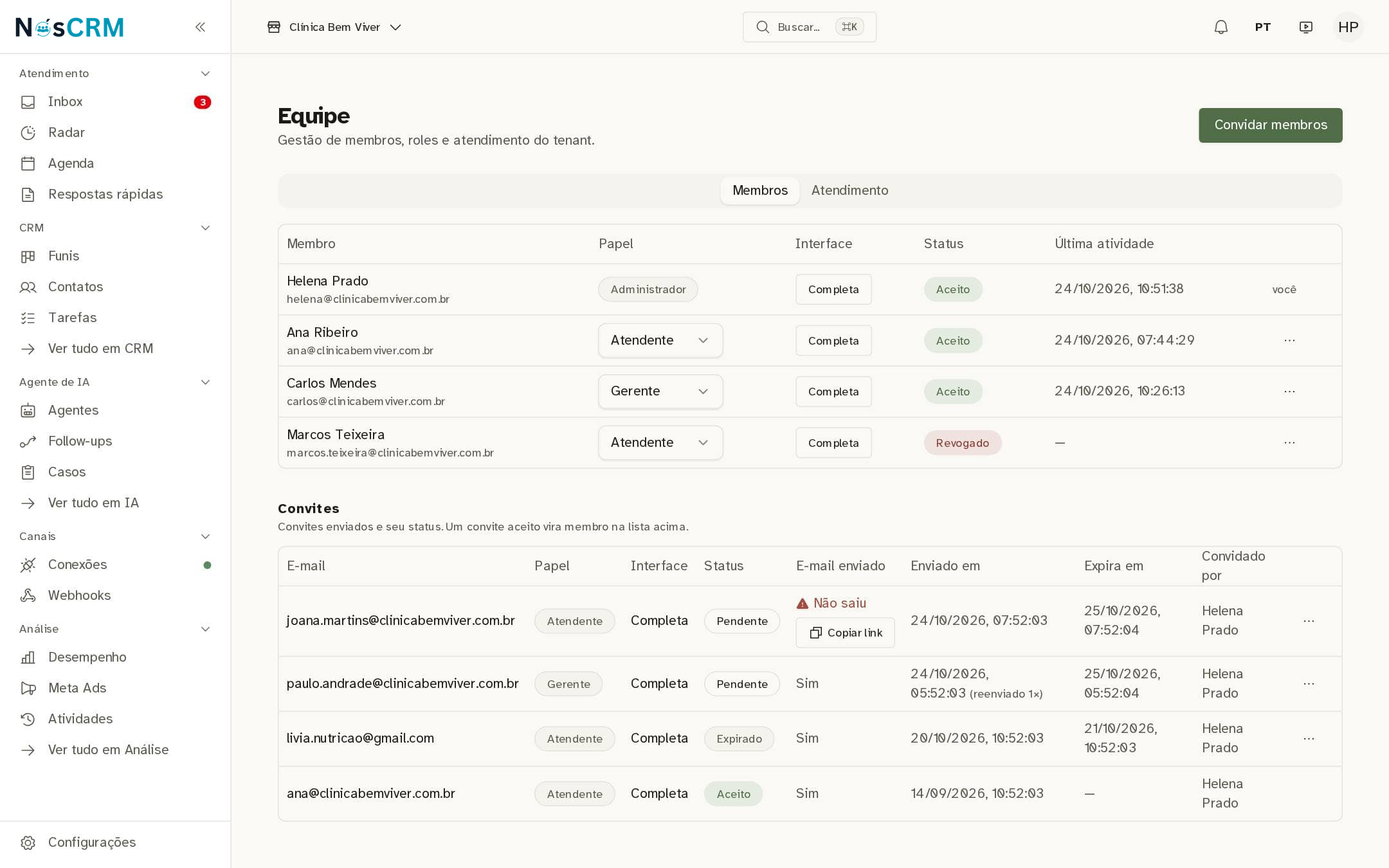 Tela de referência NósCRM: A coluna Interface