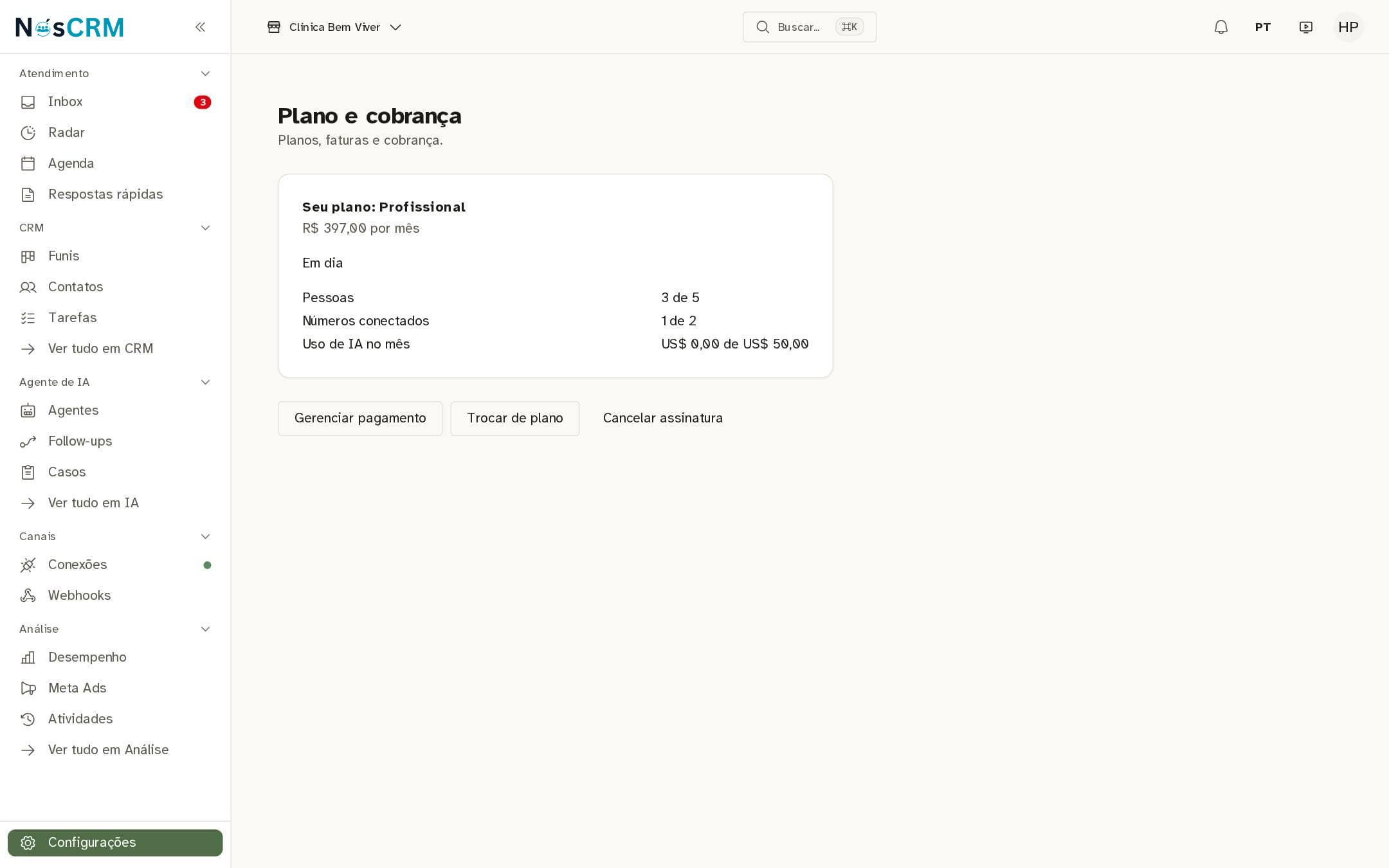 Tela de referência NósCRM: O botão de cancelar