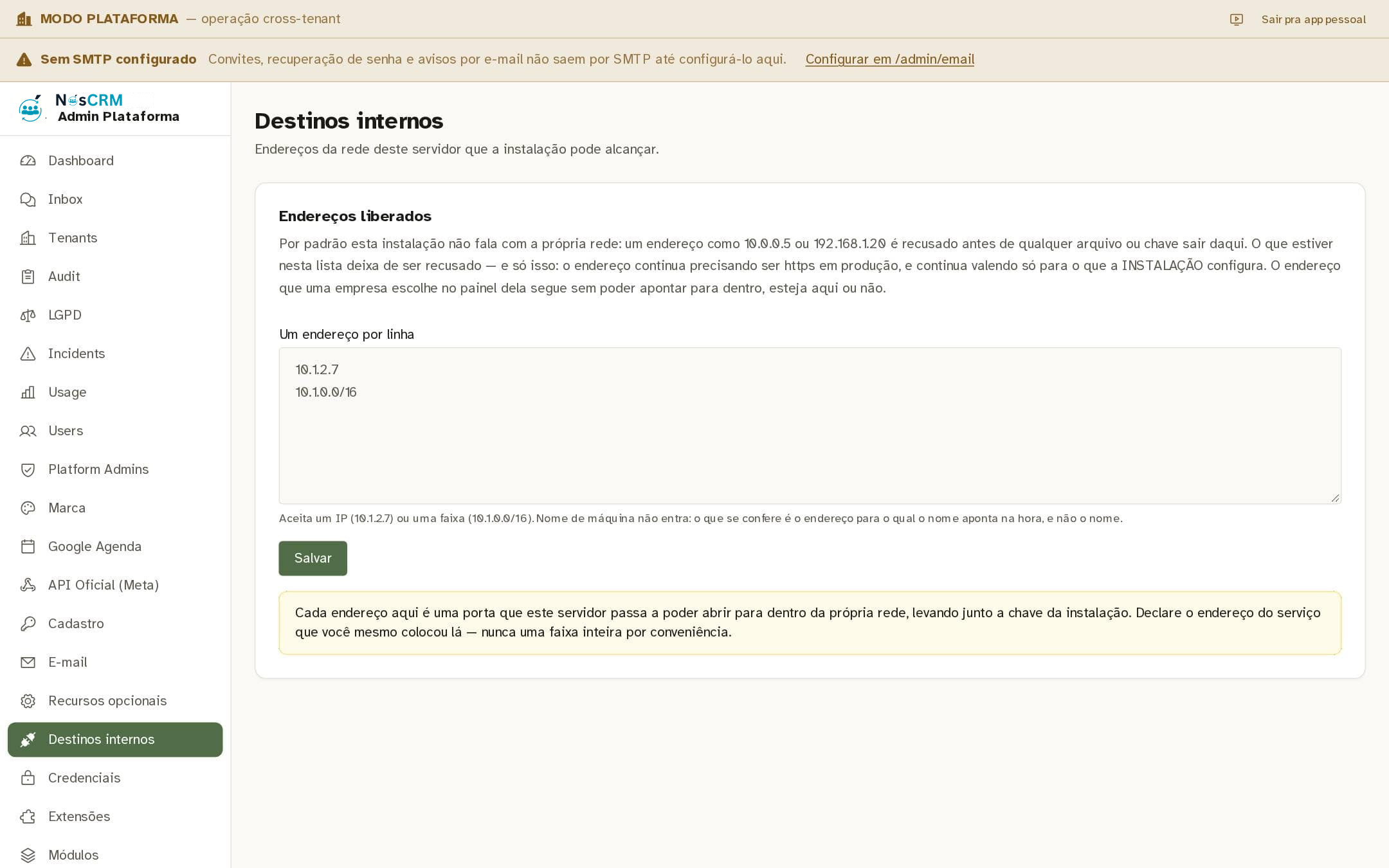 Tela de referência NósCRM: Onde fica a tela