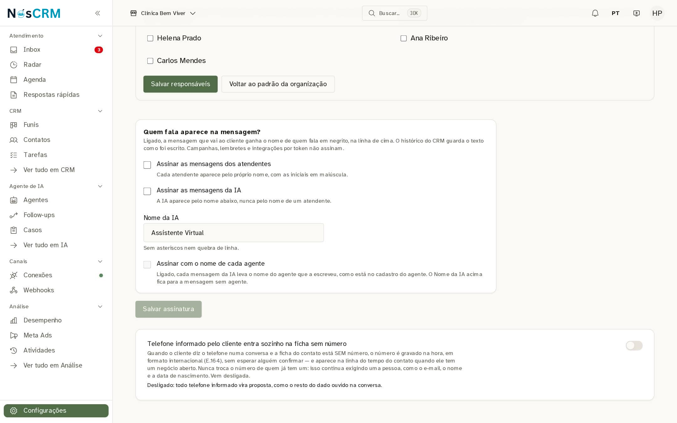 Tela de referência NósCRM: Quem fala aparece na mensagem?
