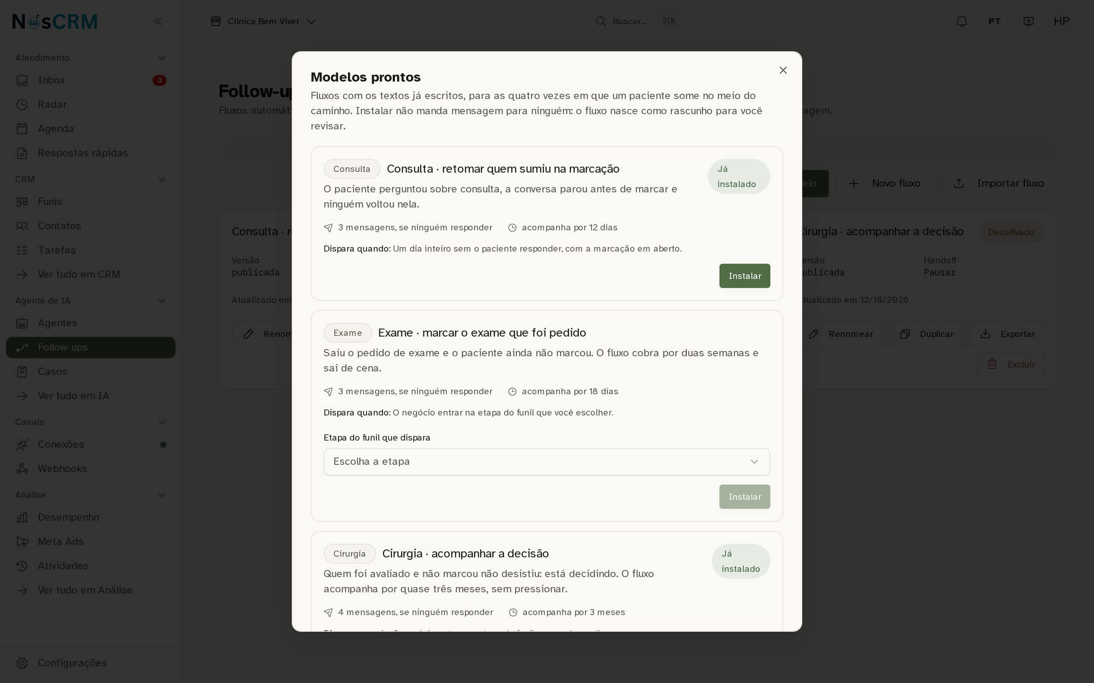 Tela de referência NósCRM: Os modelos prontos