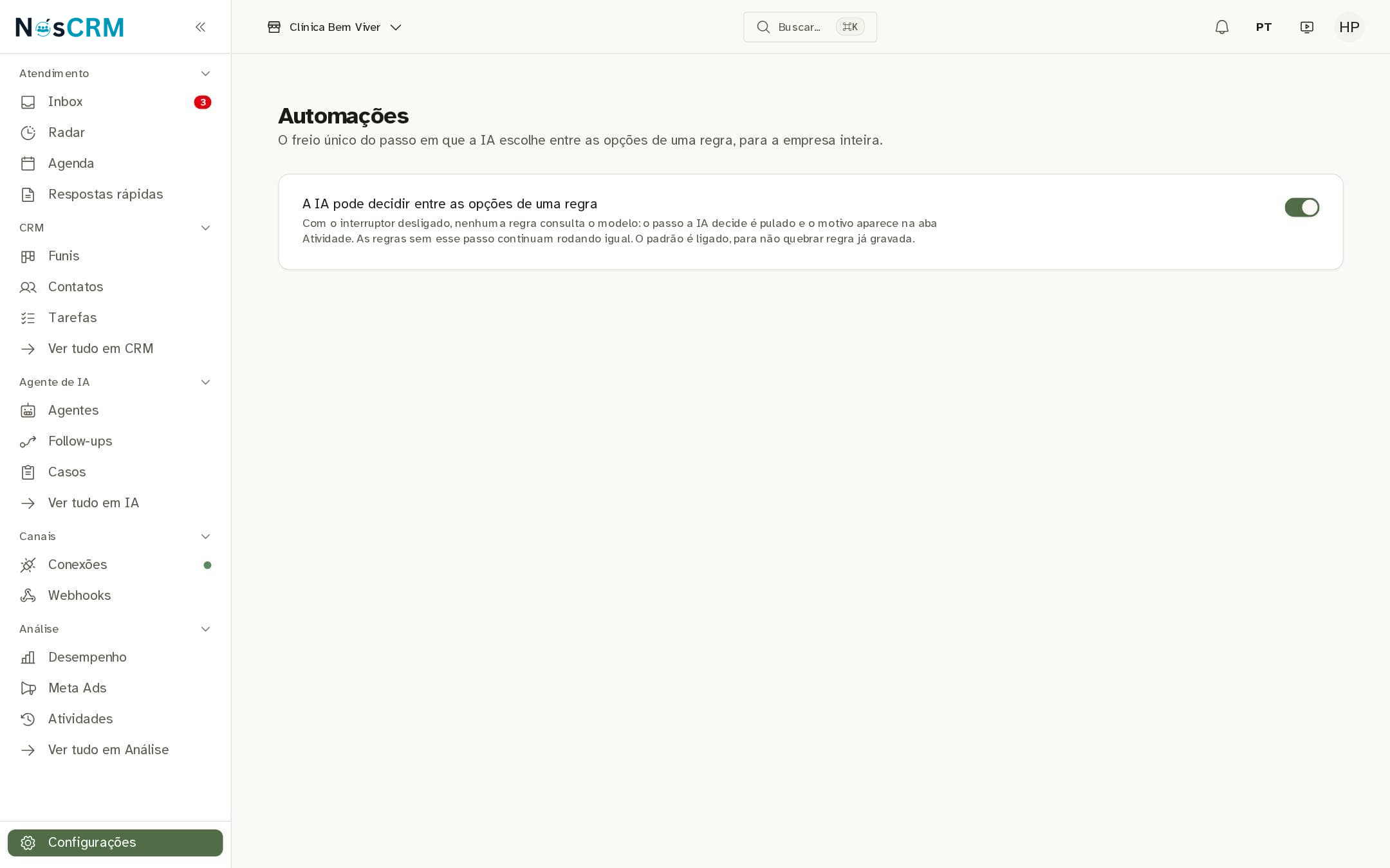 Tela de referência NósCRM: Desligar