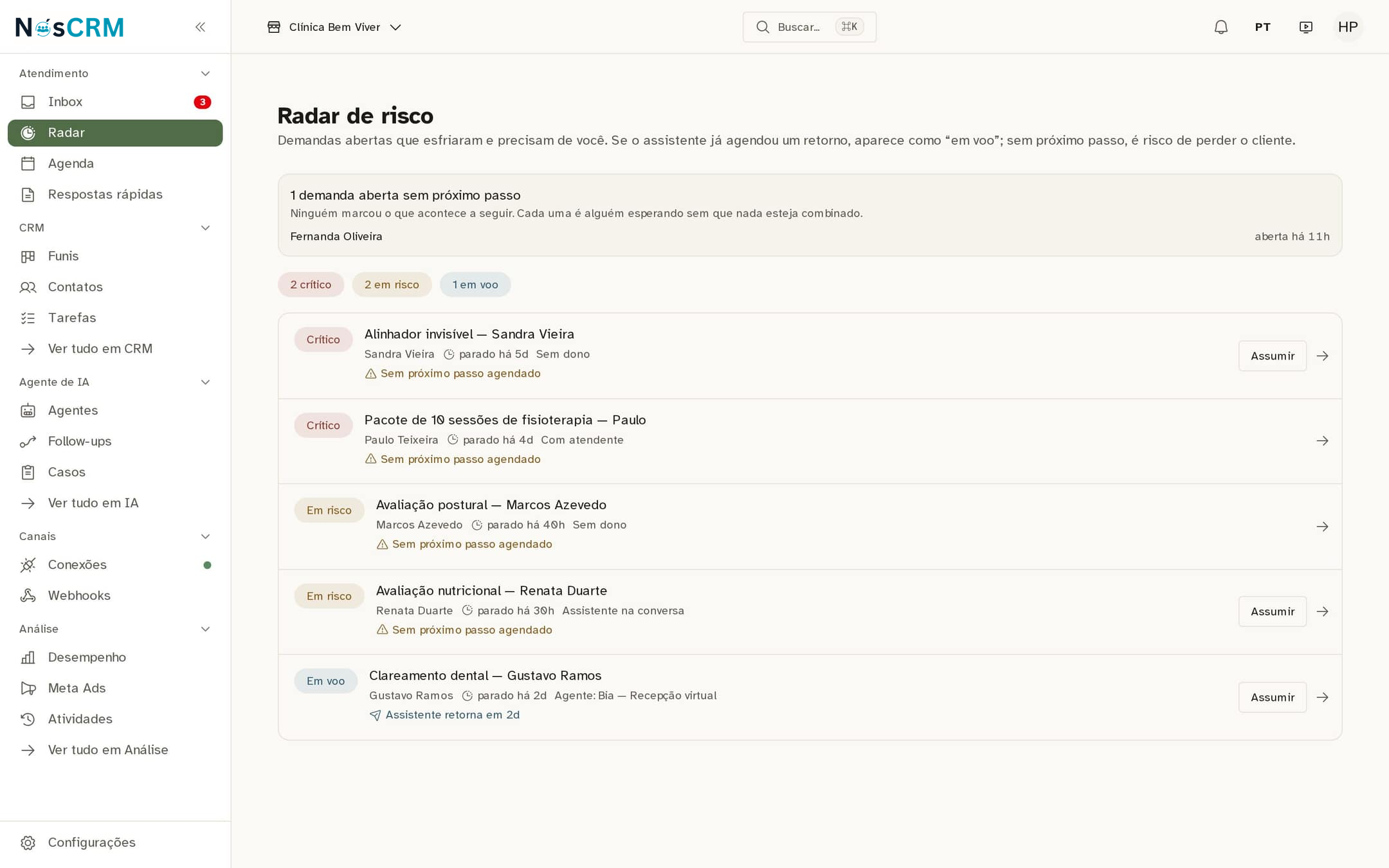 Tela de referência NósCRM: Cliente com conversa