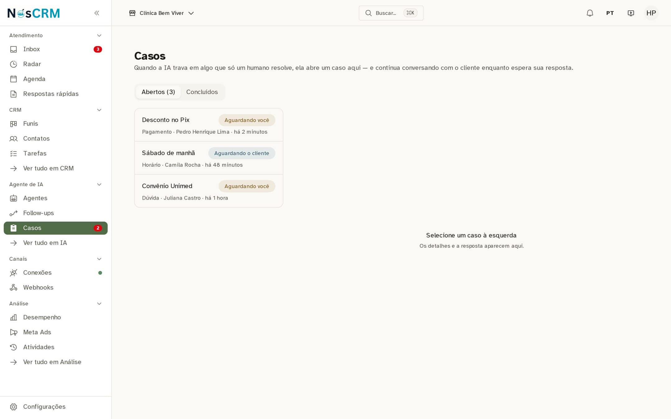 Tela de referência NósCRM: O que aparece aqui