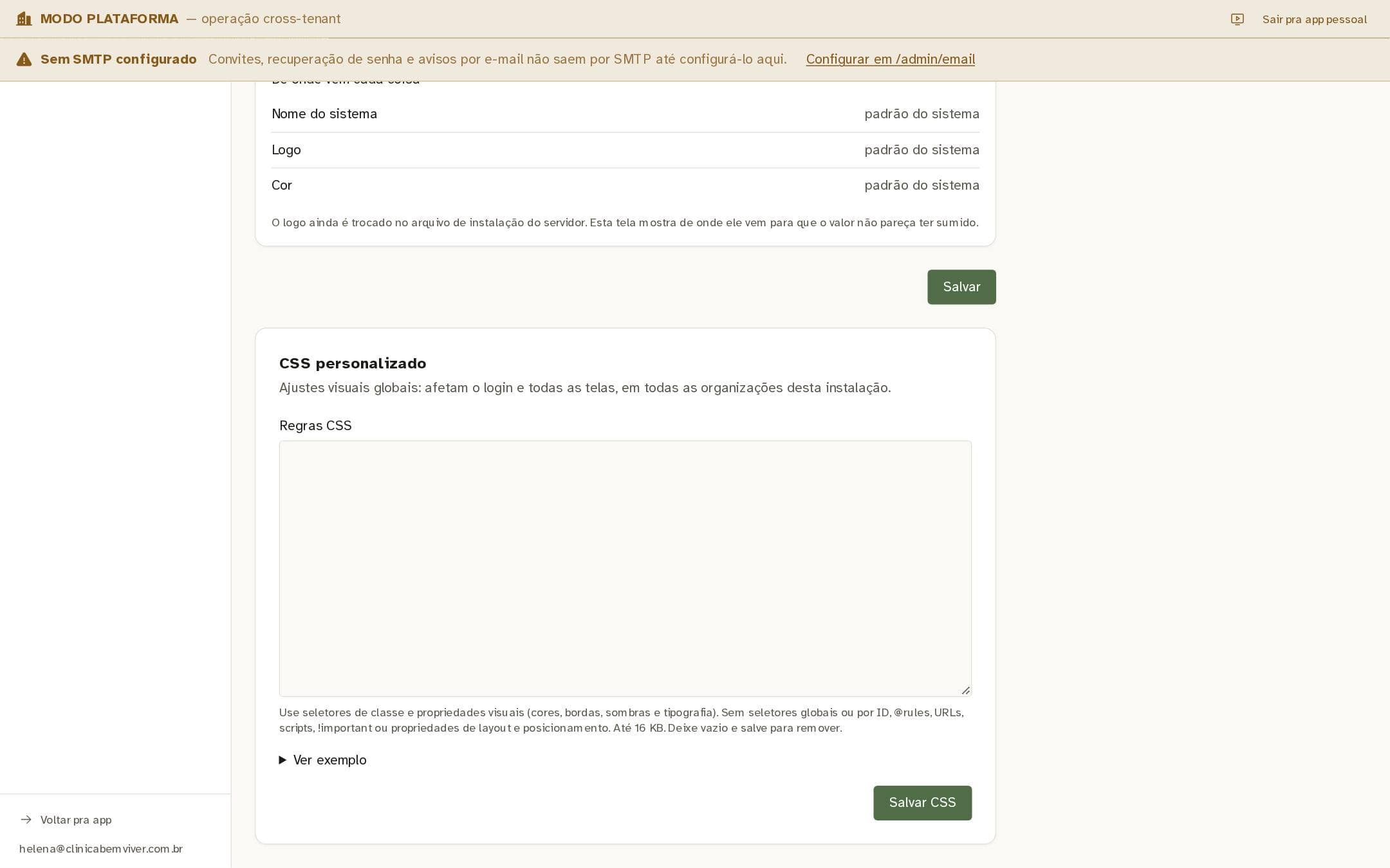 Tela de referência NósCRM: O quadro de CSS